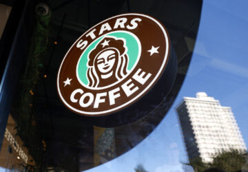 The logo is seen at the launching of the new coffee shop "Stars Coffee", which opens following Starbucks Corp company's exit from the Russian market, in Moscow, Russia