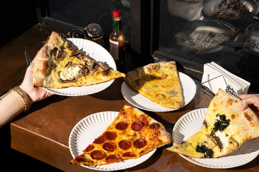 Nolita Joe's flavors—mushroom ricotta, pepperoni, 4 cheese, and spinach and artichoke