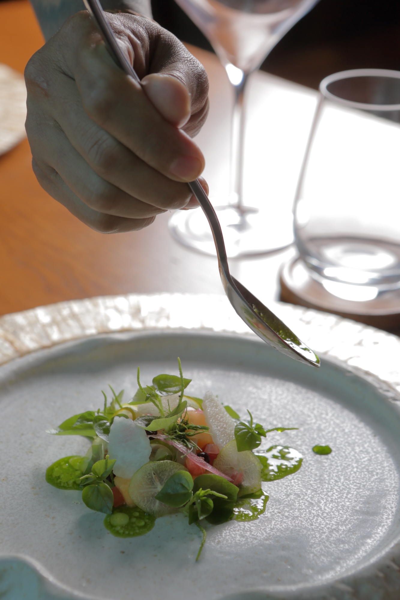 From the Hapag tasting menu: Kinilaw (fresh fruits in season, pickled vegetables, malasugi kinilaw, mango vinegar, spring onion oil)